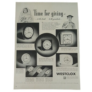 1950 Westclox Big Ben‎ Clocks Vtg Magazine Print Ad Time for Giving Gift Scene